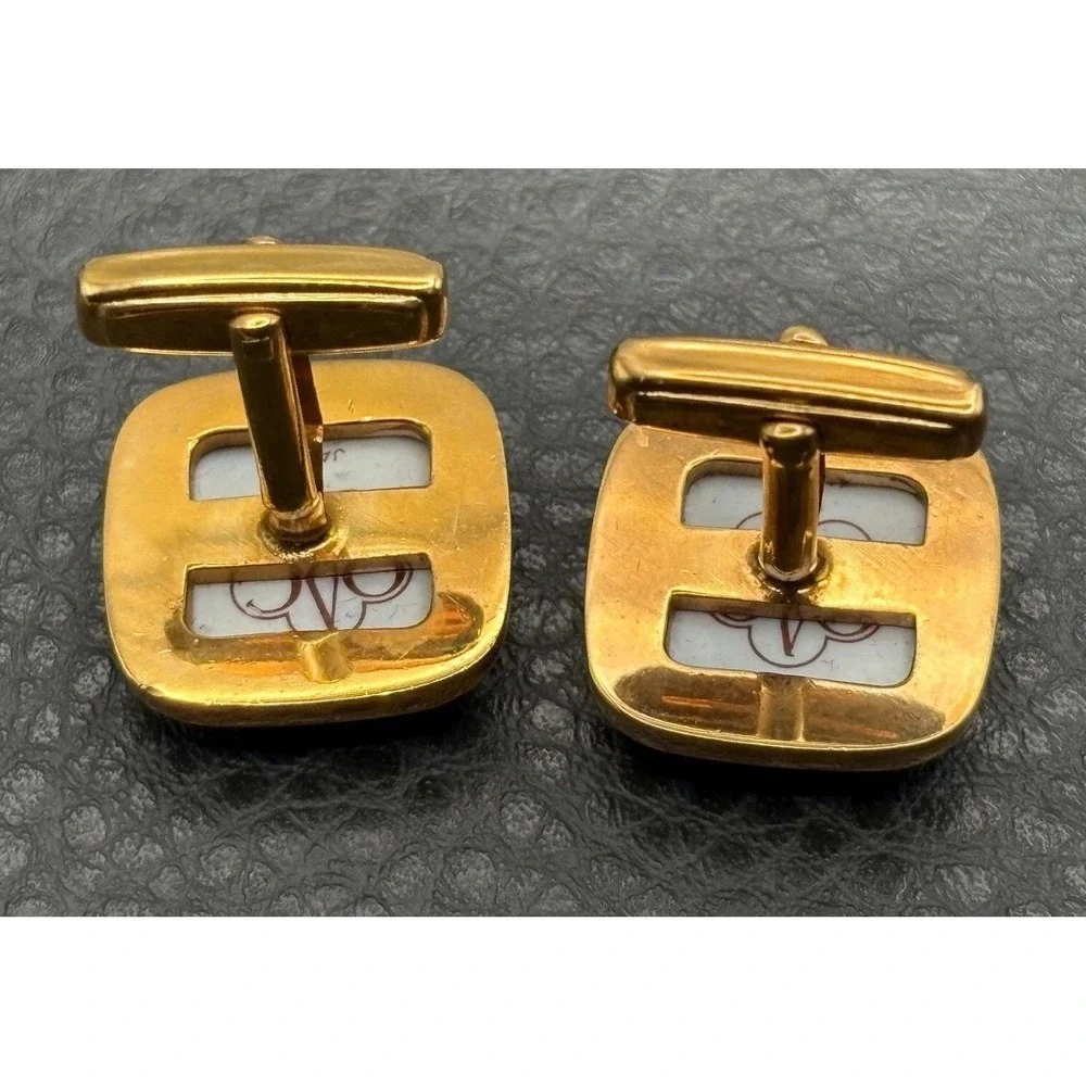 Vintage Made In Japan Gold Tone Cufflinks Navy Blue Enamel Equestrian Horse